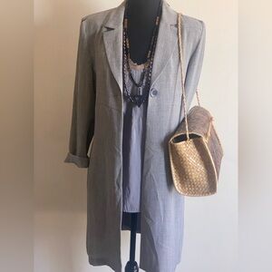 etam vintage gray long blazer jacket light out wear classic top jacket size10